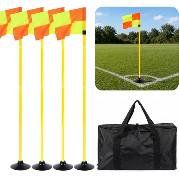 Soccer Corner Flags Set of 4 for Soccer Field, 5FT Agility Training Poles with Corner Flags, Portable Speed and Agility Training Equipment for Sports Practice(Including Rubber Base and Storage Bag)