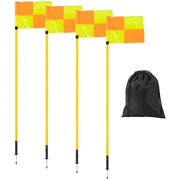 Soccer Corner Flags Set of 4 for Soccer Field, Adjustable Spring Loaded Soccer Flags Agility Training Poles Soccer Sticks, Speed and Agility Training Equipment with Storage Bag-5FT