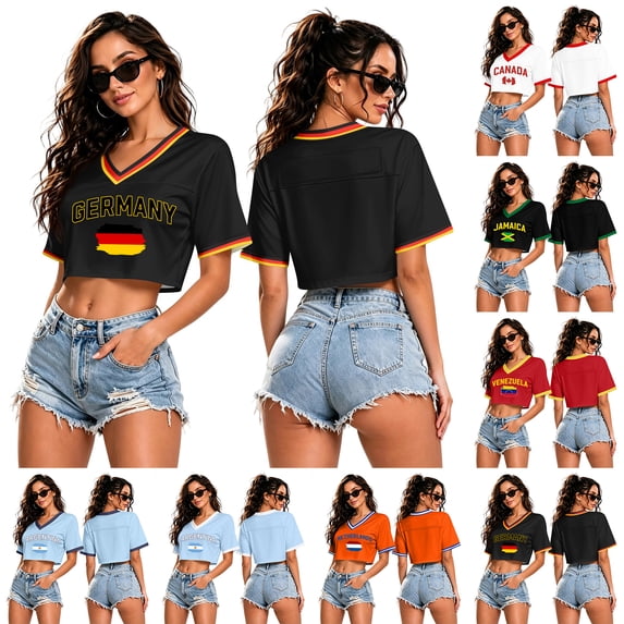 Soccer Cup 2026 Jersey Crop Tops ARGENTINA Soccer with V Neck Short Sleeves Featuring Breathable Fabric for Game Day Parties Tailgating Events Beach Outings Light Blue S