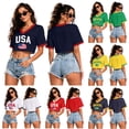 thumbnail image 1 of Soccer Cup 2026 Jersey Crop Tops American Soccer with V Neck Short Sleeves Featuring Breathable Fabric for Game Day Parties Tailgating Events Summer Festivals Dark Blue L, 1 of 5