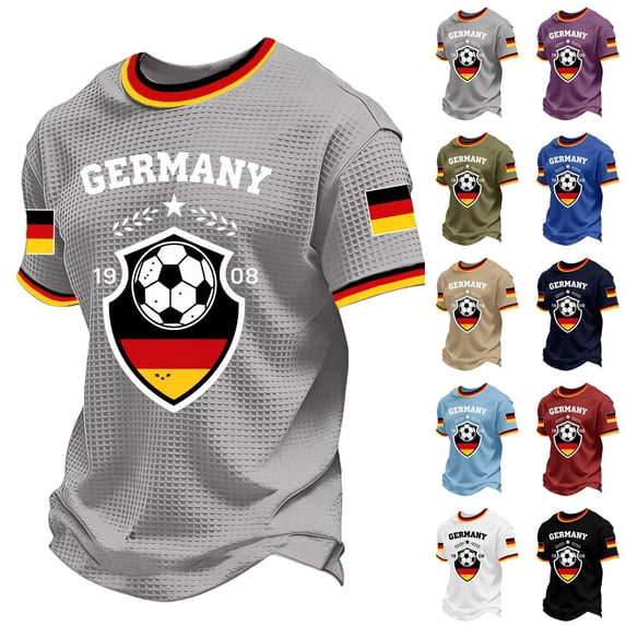 Soccer Cup 2026 Jersey for Men, Crew Neck Short Sleeve Deutschland Shield Graphic Tee with Honeycomb Mesh Texture - Lightweight Performance Top for Match Day & Gym White M