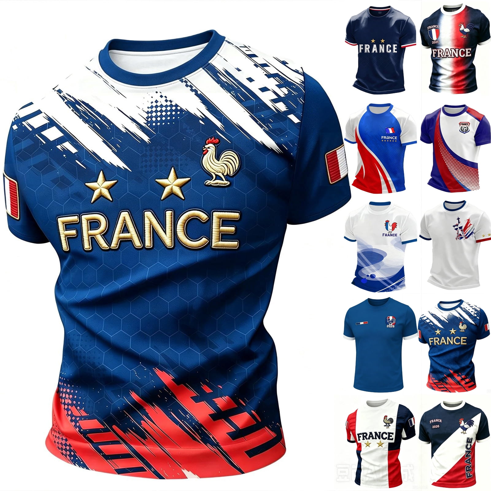 Soccer Cup 2026 Jersey for Men, Crew Neck Short Sleeve France
