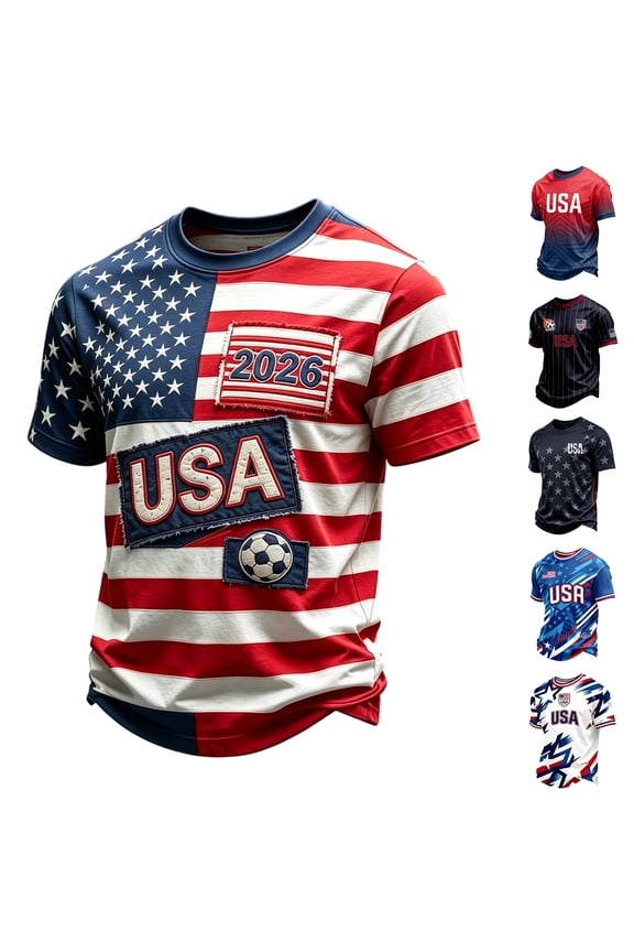 Soccer Cup 2026 Jersey for Men, Crew Neck Short Sleeve USA Flag Graphic Tee with '2026' Patch Design - Lightweight Breathable Mesh Fan Top for Stadium & Travel Dark Blue XXXL