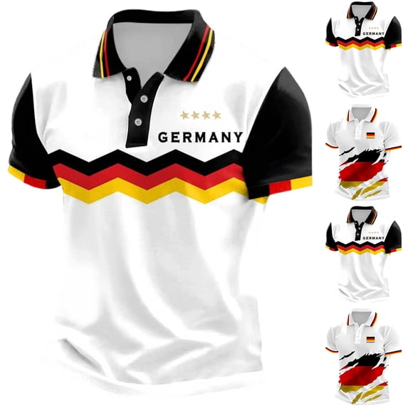 Soccer Cup 2026 Jersey for Men, Polo Collar Short Sleeve Germany Flag Chevron Graphic Top - Moisture Wicking Fan Shirt for Match Day & Casual Wear White XXL