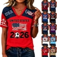 thumbnail image 1 of Soccer Cup 2026 Jersey USA Soccer for Women with Vintage USA Flag Print and V Neck Short Sleeves Featuring Breathable Fabric for Game Day Parties Beach Outings Black L, 1 of 5