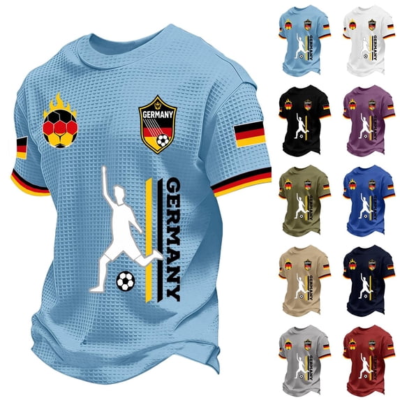 Soccer Cup 2026 Jersey for Men, Crew Neck Short Sleeve Deutschland Kicker Graphic Tee with Waffle Knit - Breathable Athletic Top Wine L