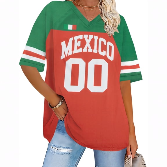 Soccer Cup 2026 Shirts for Women Oversized Mexico Jersey Brazil Jerseys Y2K V Neck Soccer Fan Tops Mexico Vermilion 2XL