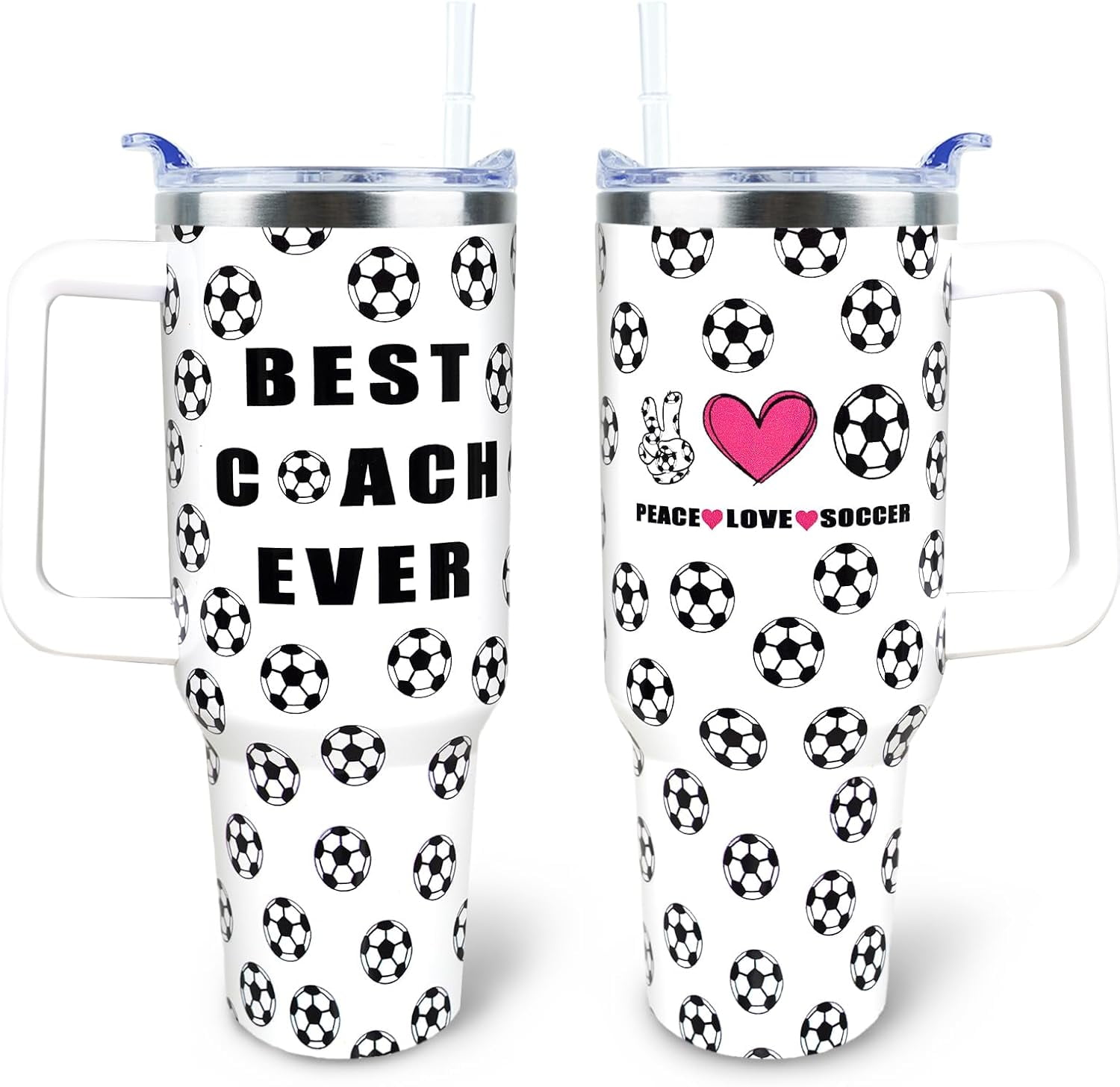 Soccer Cup 40 oz Tumbler with Handle and Straw Lid Leak Proof Soccer