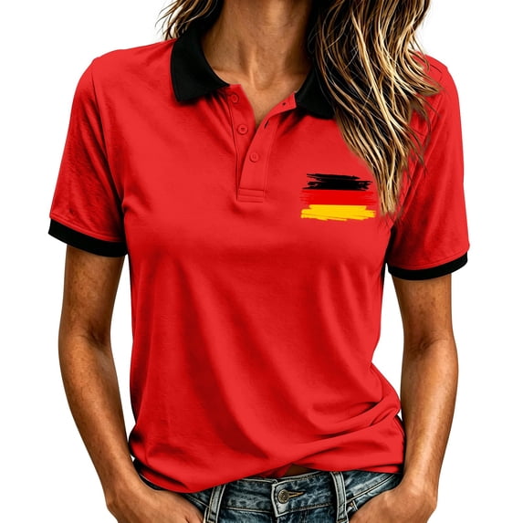 Soccer Cup Shirt Women Short Sleeve Lapel button down Pattern Print Breathable Shirts for Women Womens Polo Shirts Short Sleeve Business Shirts for Women Work Tops Trendy Tees Red M