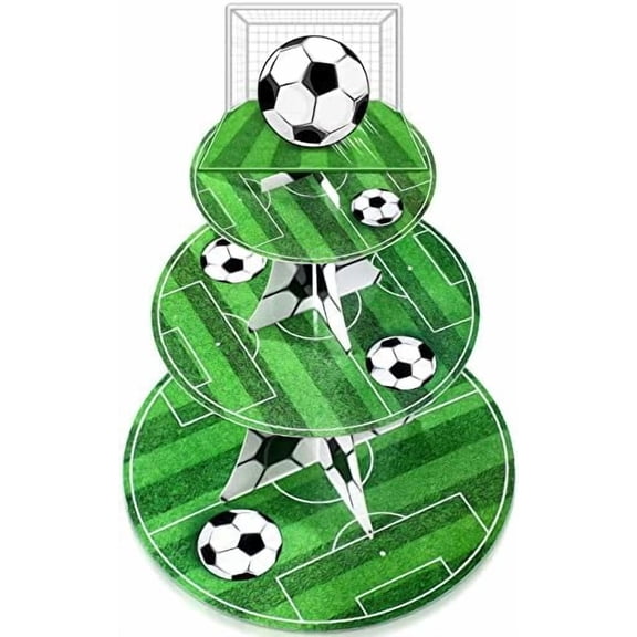 Soccer Cupcake Topper Soccer ball Theme Party Cupcake Stand Decorations, 3 Tier Football Sports Theme Stand Soccer Field Decor for Teenagers Sports Birthday Party Supplies
