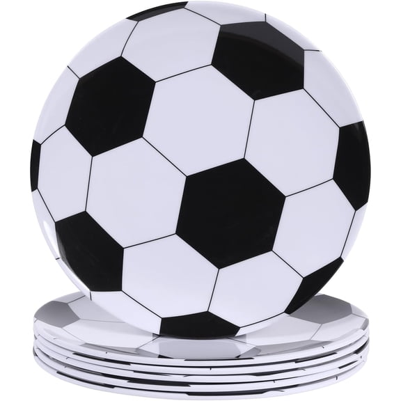 Soccer Design 6-Piece Melamine Dinner Plates  10-Inch Football Theme, Lightweight & Shatter Resistant, Dishwasher Safe, Parties & Indoor Outdoor Use