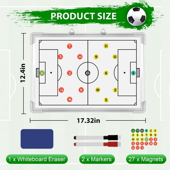 Soccer Dry Erase Whiteboard Coaching Board with Magnets and Markers 17.32" x 12.4"