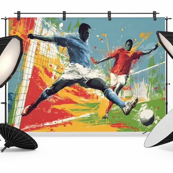Soccer Duel Photography Backdrop 12x8FT, Art Dynamic Players Modern Art Field Splash Red Yellow Photo Backdrops, Background for Photography Studio Photo Studio Background, Back Drop for Photoshoot
