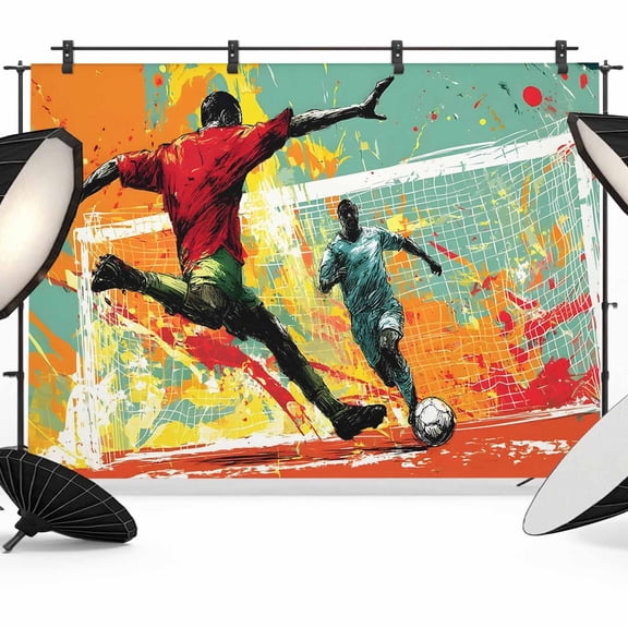 Soccer Duel Photography Backdrop 7x5FT, Art Dynamic Players Modern Art Field Splash Red Photo Backdrops, Background for Photography Studio Photo Studio Background, Back Drop for Photoshoot
