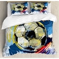 thumbnail image 1 of Soccer Duvet Cover Set King Size, Spherical Soccer Ball Illustration with Colorful Distressed Details in Motion Art, Decorative 3 Piece Bedding Set with 2 Pillow Shams, Multicolor, by Ambesonne, 1 of 3