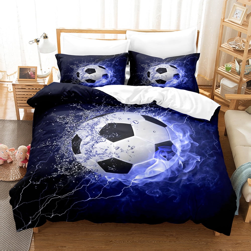 Soccer Duvet Cover Set Twin Sports Blue Flame 3D Printed Soccer
