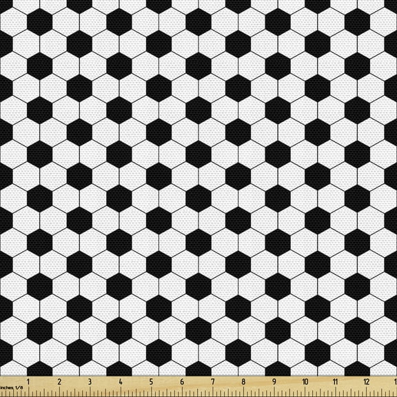 Ambesonne Soccer Fabric by the Yard Upholstery, Abstract Ball Pattern, 2 Yards, Black White