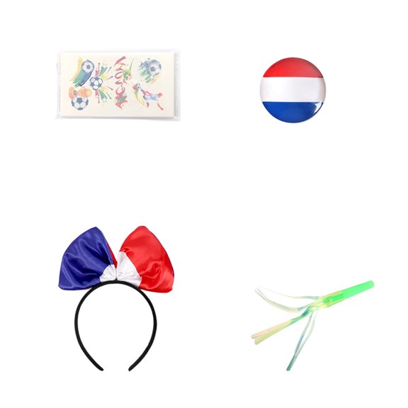 Soccer Fan Accessory Set, Includes Tattoo Sticker, Blowout Horn, Bow Headband, Country Flag Brooch, Perfect For Football Cup Cheering, Multi-Style Fans Decoration