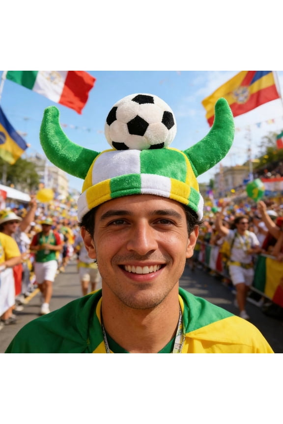 Soccer Fan Bull Horn Hat & Game Day Decor – 8.66" Plush Soccer Fan Gear – 2026 Global Tournament, Carnival Party Favor