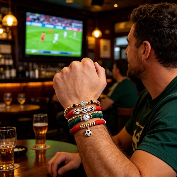 Soccer Fan Jewelry for USA Soccer Fans, Stackable Bracelets for Women and Men, Game Day Accessories and Gifts for Soccer Lovers, Team Spirit Wristband Set, Jewelry