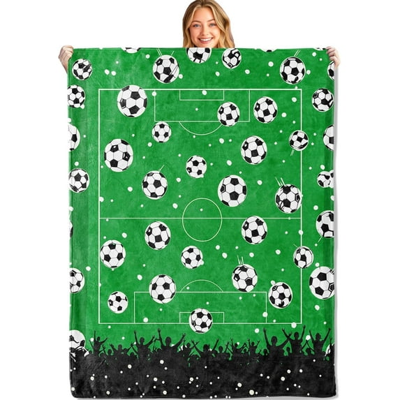 Soccer Fanatic Throw Blanket,60x80in,Soft,Lightweight Flannel,Dynamic Sport Field and Ball Blankets - Gifts for Women Men,for Couch Office Travel,Home Living Room Bed Game Day Decor