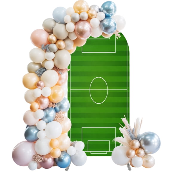 Soccer Field Arch Backdrop Cover 4 FT Sport Green Turf Stripe Goal Line Stretchy Elastic Arch Stand Covers Spandex Arched Background Birthday Wedding Party Decoration (No Stand)