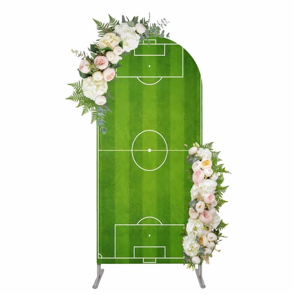 Soccer Field Arch Backdrop Cover 5FT, Green Birdseye View Athletic Sporty Spandex Fitted Stretchy Arch Stand Covers, Round Top Chiara Backdrop Cover for Wedding Party Birthday Baby Shower