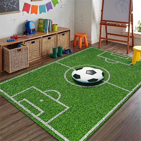 Soccer Field Area Rug, Green Grass Soccer Carpet, Suitable For Children's Room Game Small Carpet For Boys And Girls Bedroom Children's Room Game Room 2x3ft