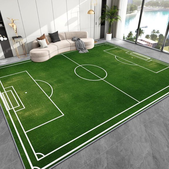 Soccer Field Area Rug, Sports Football Ball Kids Boys Indoor Throw Rugs, Low Pile Easy Clean Mats, Washable Stain Resistant Entry Carpet for Floor Bedside Entrance 2x3ft