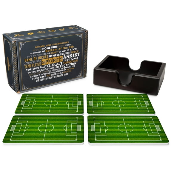 Soccer Field Ceramic Coasters with Holder. Absorbent Coaster for Drinks, Coaster Set, Table Coaster. Gift for Men, Football Decorations, Party Favors