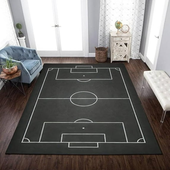 Soccer Field Chalked Blackboard Area Rug, Football Stadium Board Print Carpet, Indoor Non-Slip Kids Rugs, Machine Washable Breathable Durable Carpet For Front Entrance Floor Decor 5x7ft