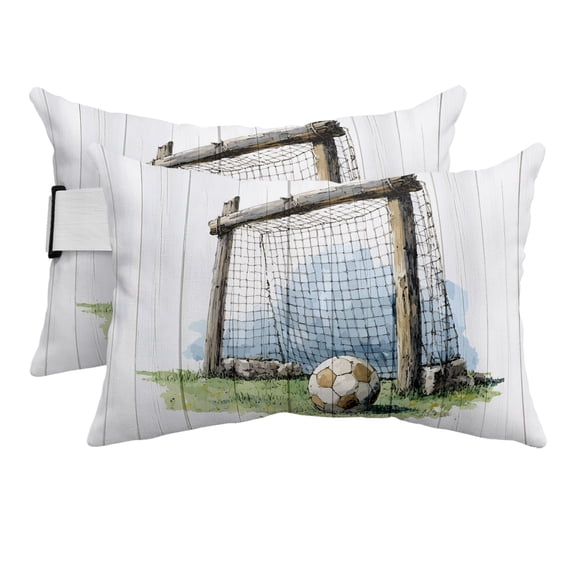 Soccer Field Outdoor Pillows for Chaise Lounge Chair Beach Headrest Pillow Set of 2 Waterproof Lumbar Pillows with Insert&Adjustable Strap Farmhouse Wooden Goal Post Football Pool Pillow 12"x20"