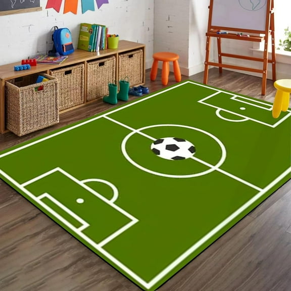 Soccer Field Area Rug, 2ft x 3ft, Green Sports Field Area Indoor Rug, Easy Clean Low Pile Pet Carpet, Durable Foldable No Crease Anti-Slip Rug
