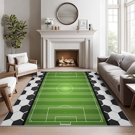 Soccer Field Rugs for Boys Bedroom -Soccer Rug,Kids Football Field Area Rug, Ball Game Sports Washable Rugs for Living Room Bedroom, Sport Game Home Decor & Gifts 5x7ft
