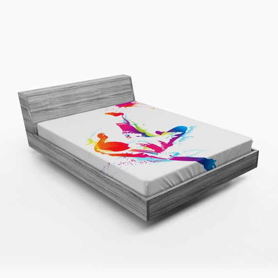 Soccer Fitted Sheet, Soccer Man Kicks the Ball in the Air Watercolors Success Energy Feet Illustration, Soft Decorative Fabric Bedding, Full Size, Multicolor, by Ambesonne
