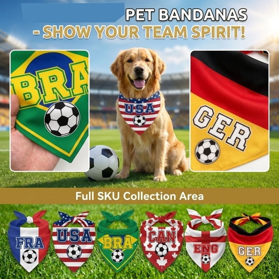 Soccer Flag Print Pet Bandana, Adjustable Triangle Dog Scarf Drool Bib for Small Dogs Cats Sports Party Photo Prop (1 Count)