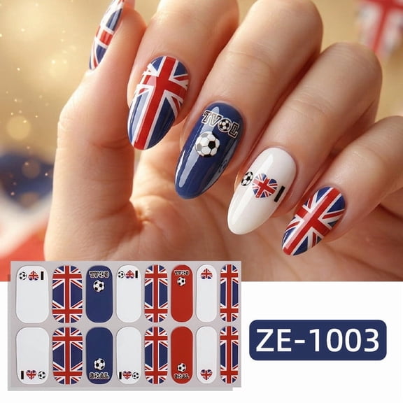 Soccer Flag Themed Nail Art Stickers Set, Glitter Adhesive Full Coverage Wraps for Football Fans Manicure