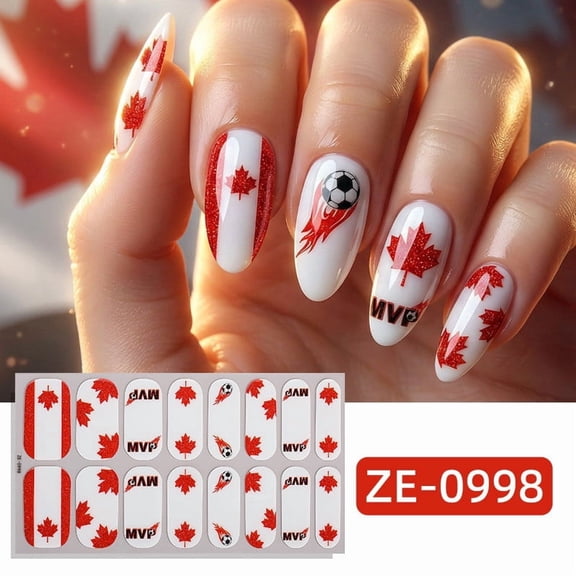 Soccer Flag Themed Nail Art Stickers Set, Glitter Adhesive Full Coverage Wraps for Football Fans Manicure