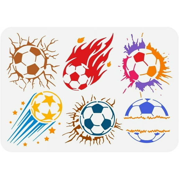 Soccer Flame Crack Painting Stencil 8.3x11.7inch Reusable Soccer Ball Pattern Drawing Template DIY Art Fire Football Decoration Stencil for Painting on Wood Wall Fabric Furniture