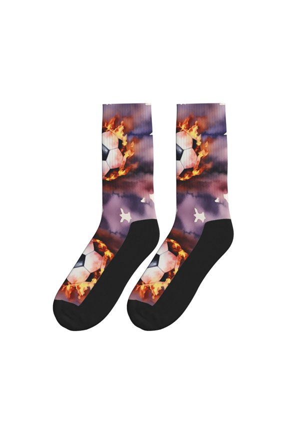 Soccer-Flame Splashing Colorful Athletic Crew Novelty Socks For Men Women