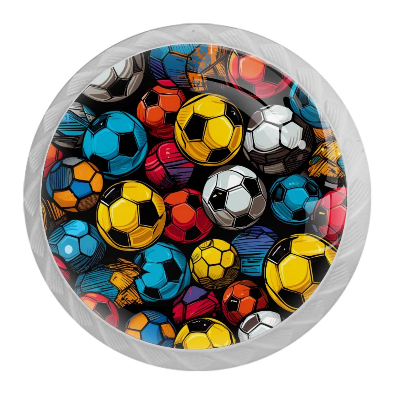 Soccer Football 4 Packs Kitchen Drawer Pulls, Crystal Glass