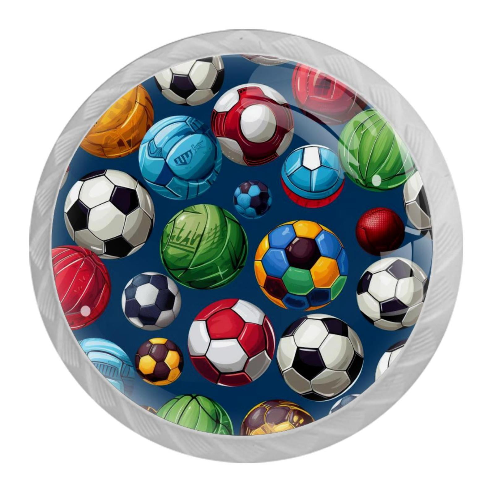 Soccer Football 4 Packs Kitchen Drawer Pulls, Crystal Glass