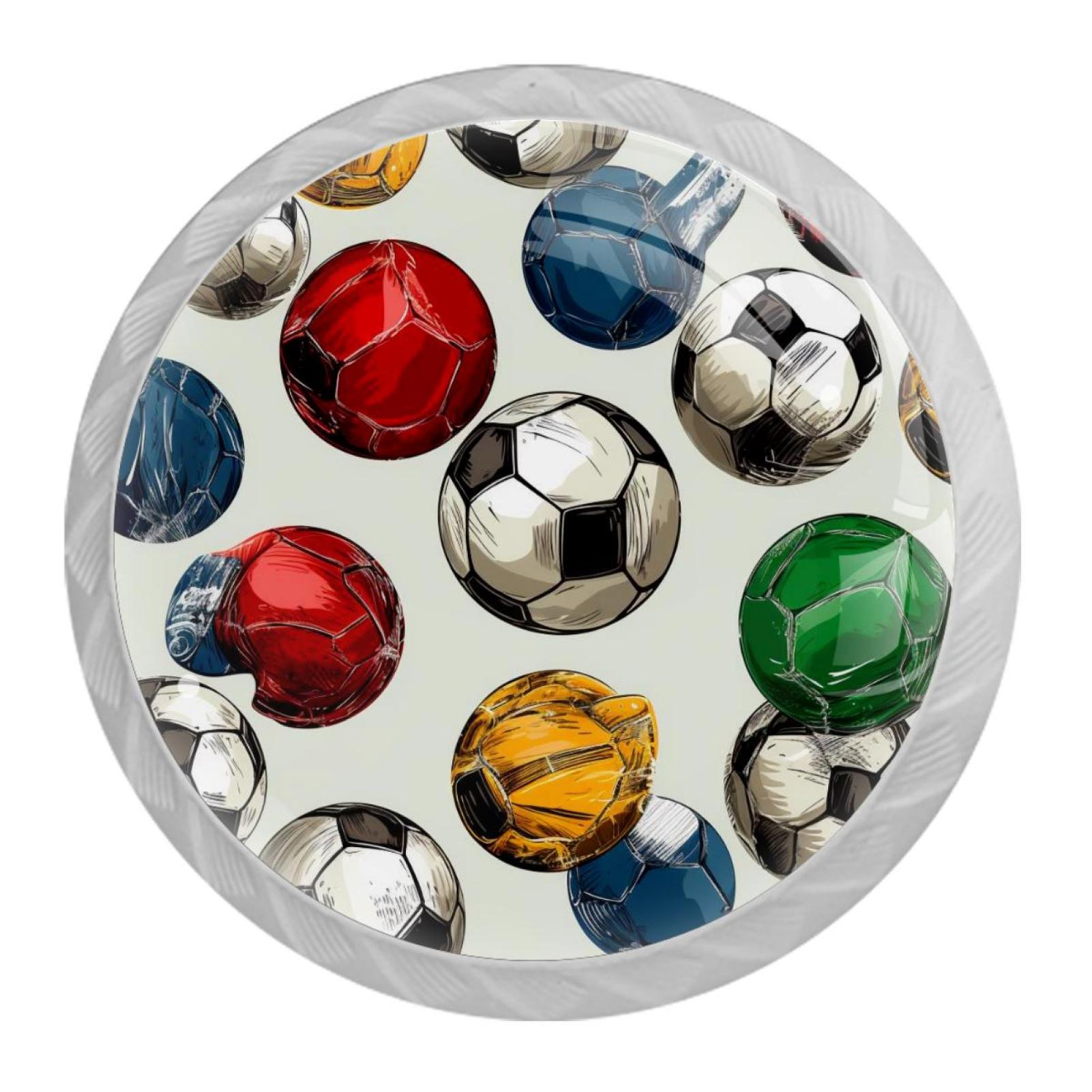 Soccer Football 4 Packs Kitchen Drawer Pulls, Crystal Glass