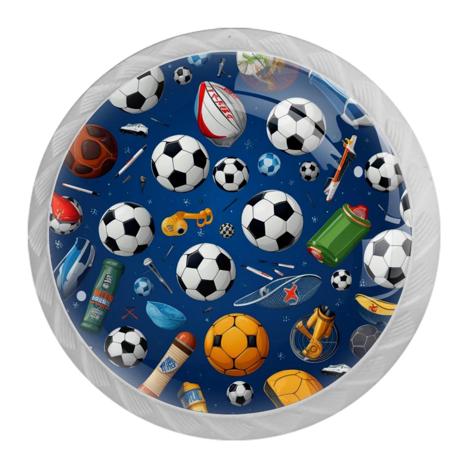 Soccer Football 4 Packs Kitchen Drawer Pulls, Crystal Glass