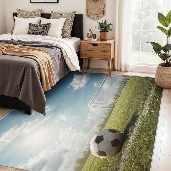 Living Area Rugs Soccer Football Area Rugs, Sports Pattern Carpet, Washable Non Slip Low ...