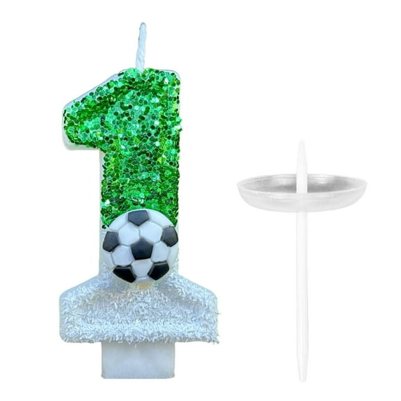 Soccer Football Birthday Candles Soccer Number Candle For Cake Decoration 3D Green Glitter Number For Cupcake Topper Decorations Candle Cake Topper For Celebrations Supplies