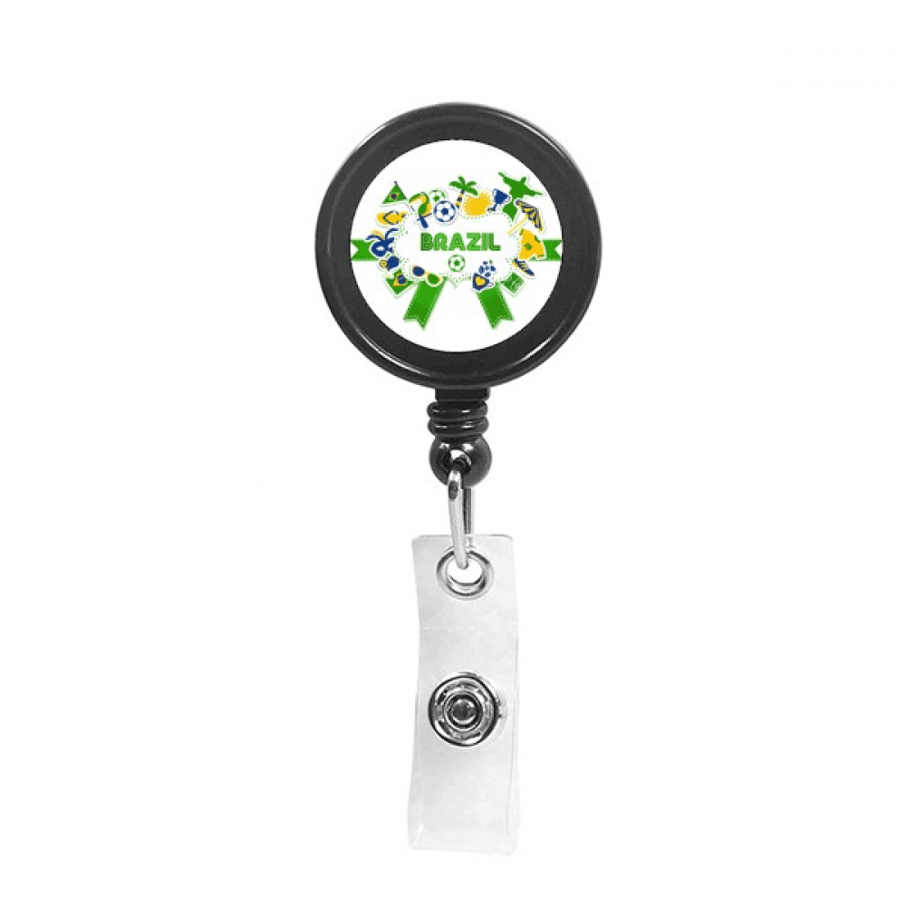 Soccer Football Brazil Cultural Retractable Keychain Badge Holder ID Badge