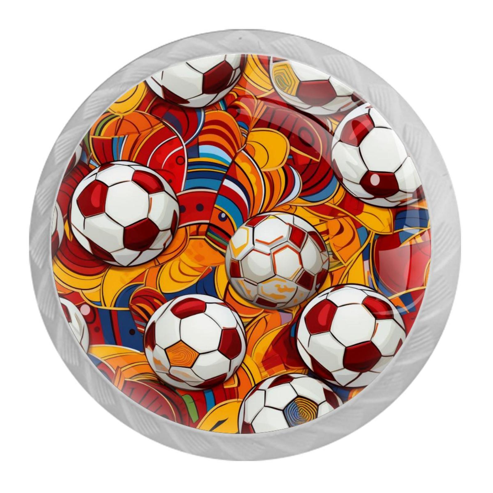 Soccer Football Drawer Pulls Set of 4, White Crystal Glass Knobs with