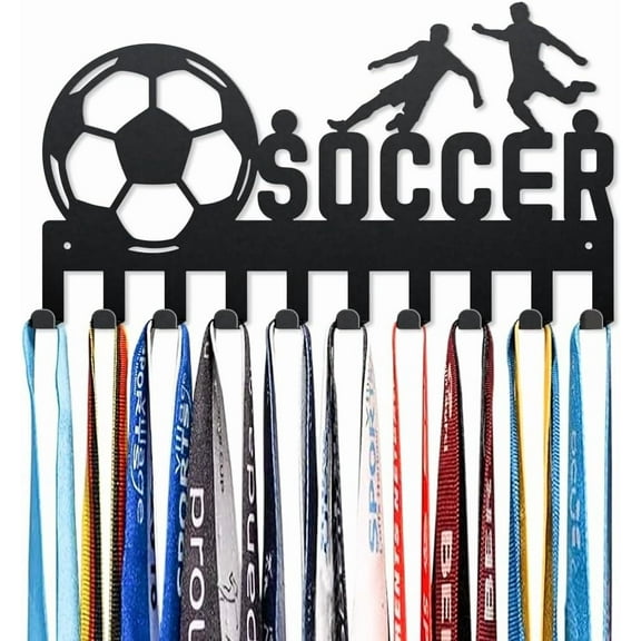 Soccer Football Metal Key Hooks 8.815.7 Inch Sports Shooting Wall Mounted Hook Hangers Running Medal Hanger Display with 10 Hooks for Kitchen Entryway Hallway Garden Doorway for DIY