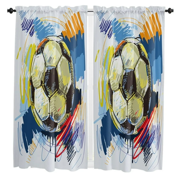Soccer Football Net Sketch Curtain For Living Room Kids Bedroom Kitchen Window Curtains Home Interior Drapes